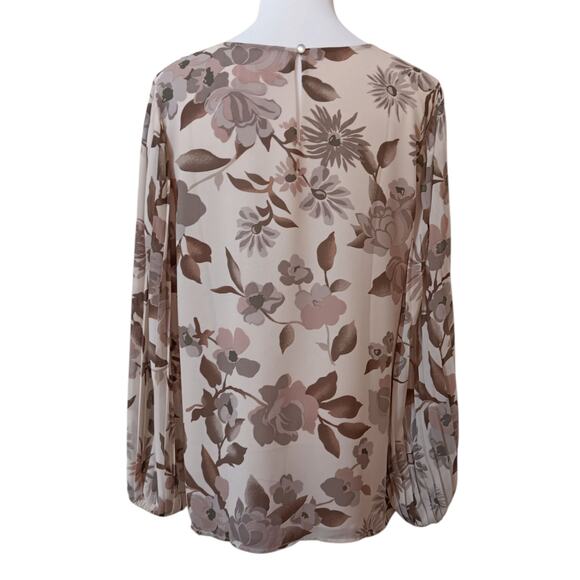 BELLE KIM GRAVEL Dressy Blouse Top M Pleated Sleeve Floral Office Career Cottage - Picture 8 of 8